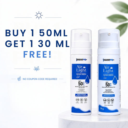 PureVe Airlight SPF 50PA+++ Sunscreen gel with Tea Tree Oil, Vitamin E and DHHB (50 ML)